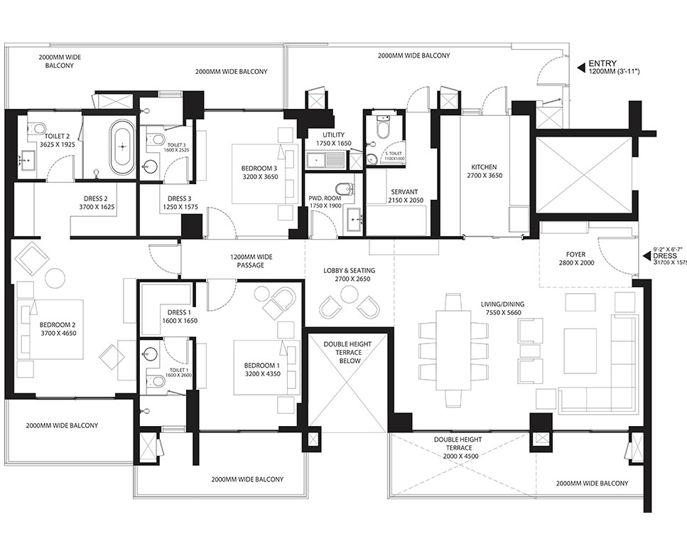Risland Sky Mansion 3 BHK - Type A