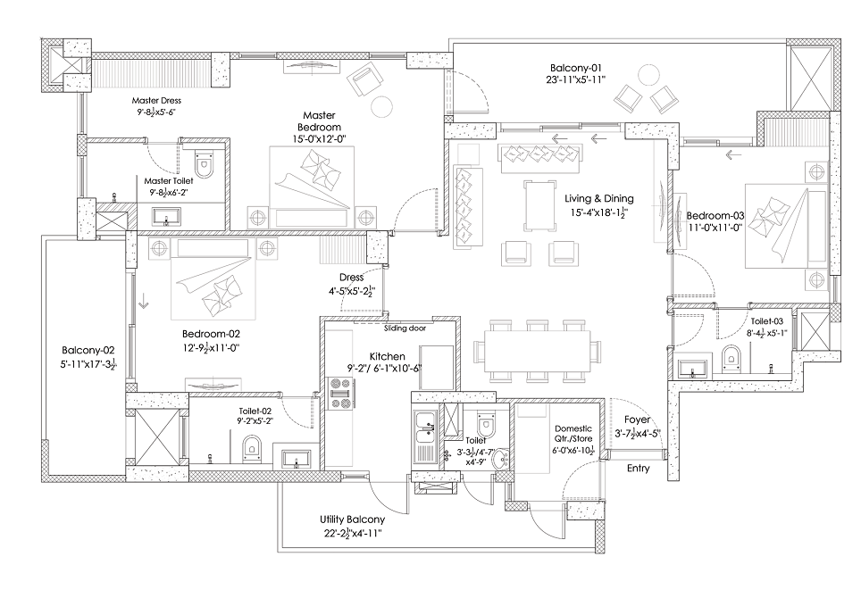 Silverglades Hightown Residences 3 BHK - Type A