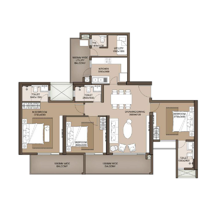 M3M Heights 3 BHK + SQ