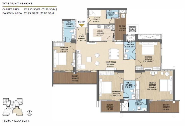 Puri - The Aravallis Type 1 -Unit 4 BHK+S