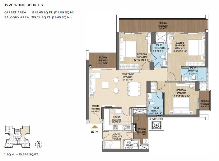Puri - The Aravallis Type 2 -Unit 3 BHK+S